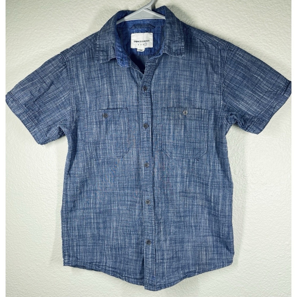 Pd&c Boys Blue Short Sleeve Button-Down Shirt Size 7  Denim Look Textured